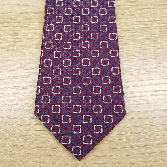 BLOOMINGDALES MENS STORE Neck Tie Burgundy Geometric Square Link 100% Silk - Picture 1 of 6